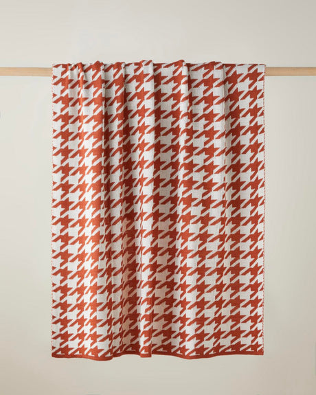 Professional-Grade Houndstooth Throw Blanket - Vibrant Orange Decor