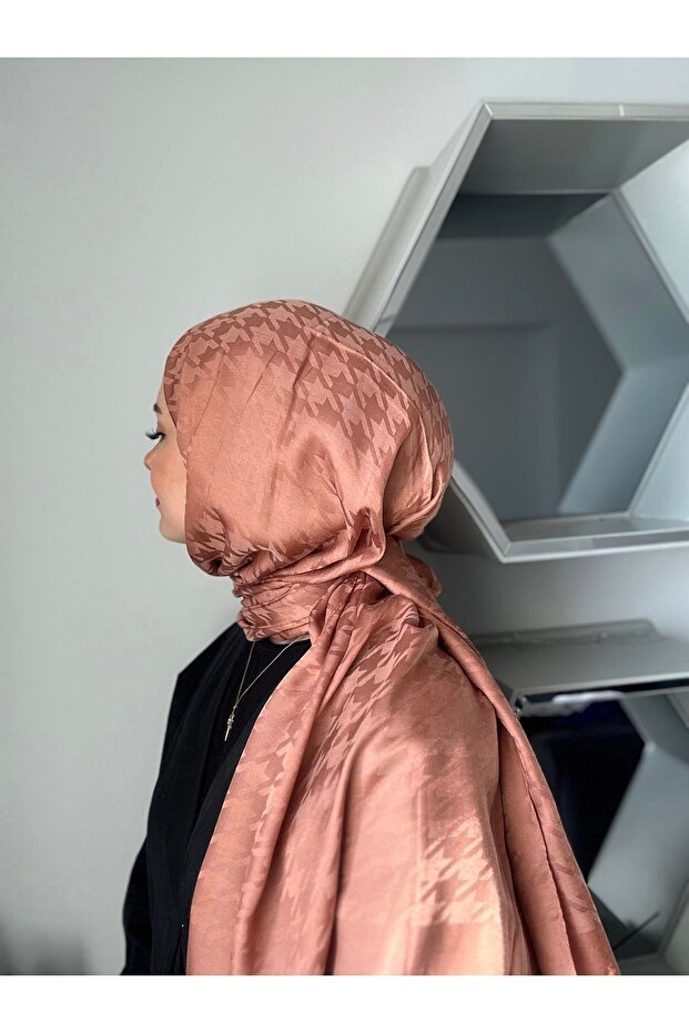 Houndstooth Pattern Caramel Cotton Jacquard Shawl - TryAladdin