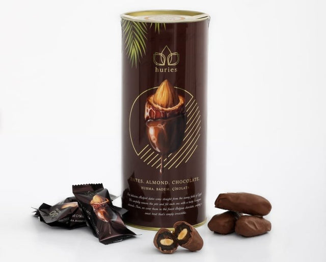 Huries Premium Almond - Stuffed Milk Chocolate Dates - 200g Tube - TryAladdin
