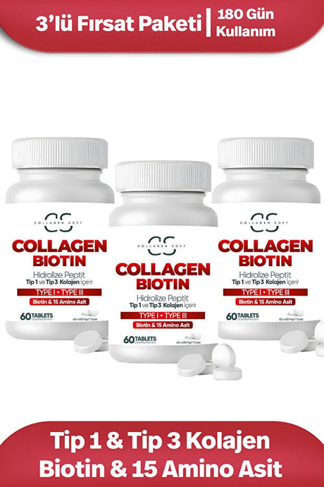 Hydrolyzed Collagen Biotin Tablets - Type I & III (3 - Pack) - TryAladdin
