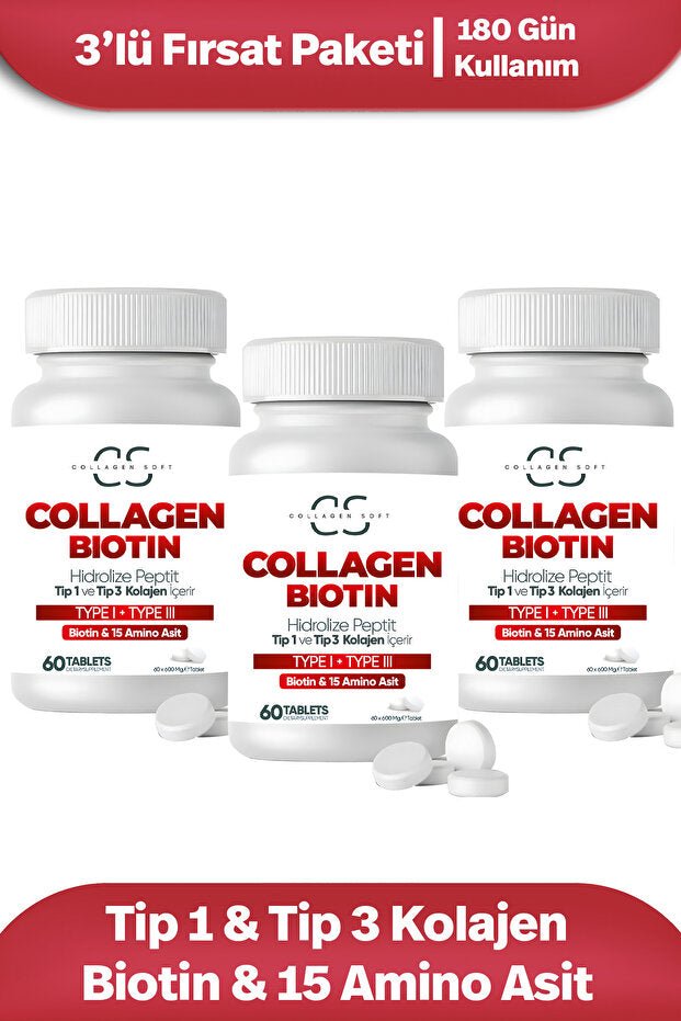 Hydrolyzed Collagen Biotin Tablets - Type I & III (3 - Pack) - TryAladdin