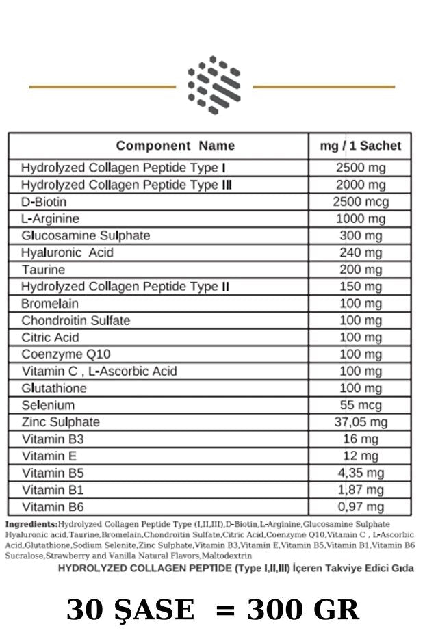 Hydrolyzed Collagen Peptide (Type I,II,III) - 10000mg x 30 Sachets - TryAladdin