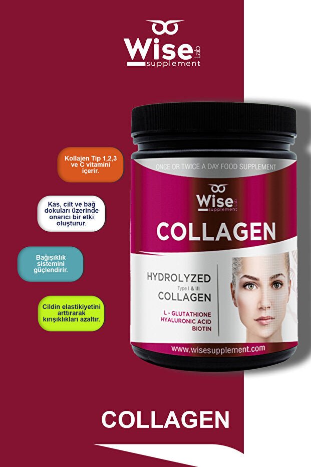 WiseLab Hydrolyzed Type 1 Type 3 Collagen L-gluthathione Hyaluronic Acid and Biotin 273gr WiseLab Hydrolyzed Type 1 Type 3 Collagen L-gluthathione Hyaluronic Acid and Biotin 273gr