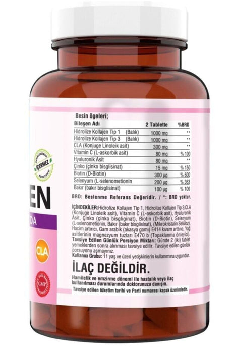 Hydrolyzed Fish Collagen Type 1 & 3 with Hyaluronic Acid, Vitamin C - 90 Tablets - TryAladdin