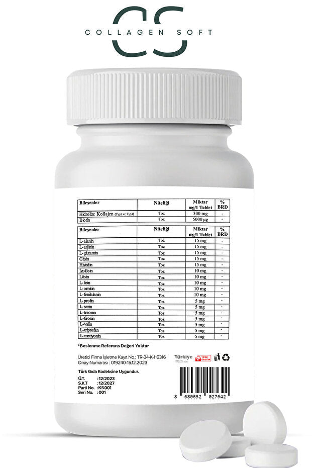 Hydrolyzed Type 1 & 3 Collagen Biotin 15 Amino Acid 60 Tablets x 2 - TryAladdin