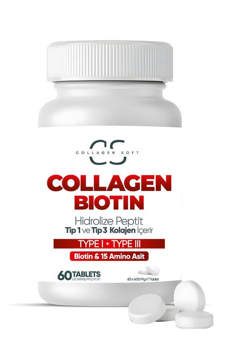 Hydrolyzed Type 1 & 3 Collagen Biotin 15 Amino Acid 60 Tablets x 2 - TryAladdin