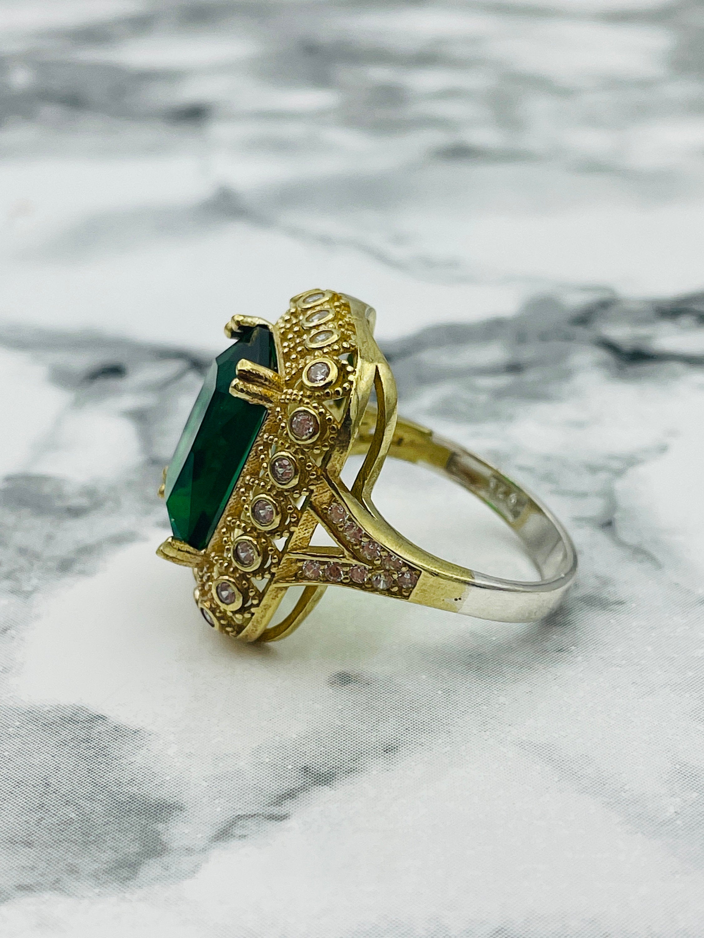 Handmade 925 Sterling Silver Emerald Ring | Vintage Style Women's Jewelry Gift