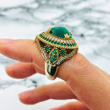 Luxury Turkish Ottoman Style Emerald Jewelry Set | Handmade 925 Sterling Silver Necklace, Ring, Earrings & Bracelet Gift
