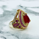 Ensemble de bijoux exquis en argent ottoman rubis | Collier, bague et boucles d'oreilles turques faits main | Argent sterling fin 925