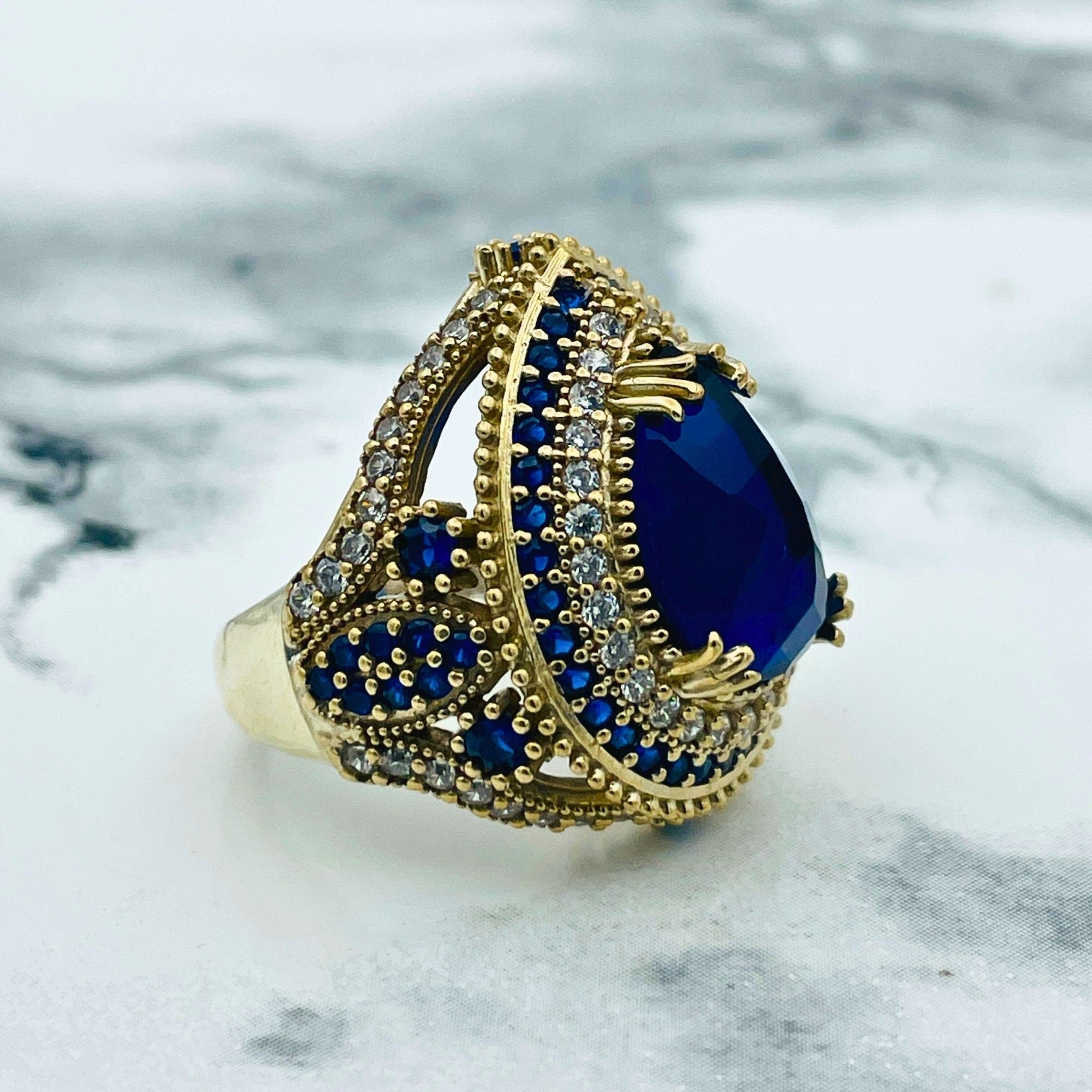 Exquisite Ottoman Sapphire Jewelry Set | Handmade 925 Sterling Silver | Turkish Heritage Collection