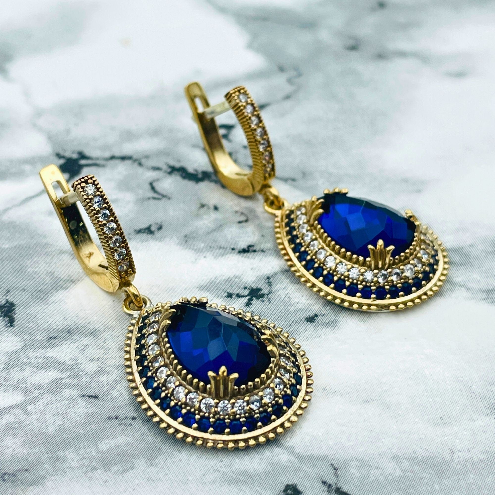 Exquisite Ottoman Sapphire Jewelry Set | Handmade 925 Sterling Silver | Turkish Heritage Collection