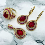 Ensemble de bijoux exquis en argent ottoman rubis | Collier, bague et boucles d'oreilles turques faits main | Argent sterling fin 925