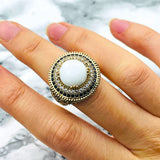 Handmade White Agate Ottoman Style 925 Sterling Silver Jewelry Set - Turkish Heirloom Necklace, Ring, Earrings & Bracelet