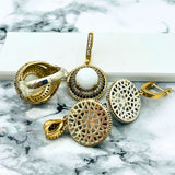 Handmade White Agate Ottoman Style 925 Sterling Silver Jewelry Set - Turkish Heirloom Necklace, Ring, Earrings & Bracelet