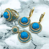 Exquisite Ottoman Turquoise 925 Sterling Silver Jewelry Set | Handmade Necklace, Ring, Earrings | Authentic Turkish Craftsmanship