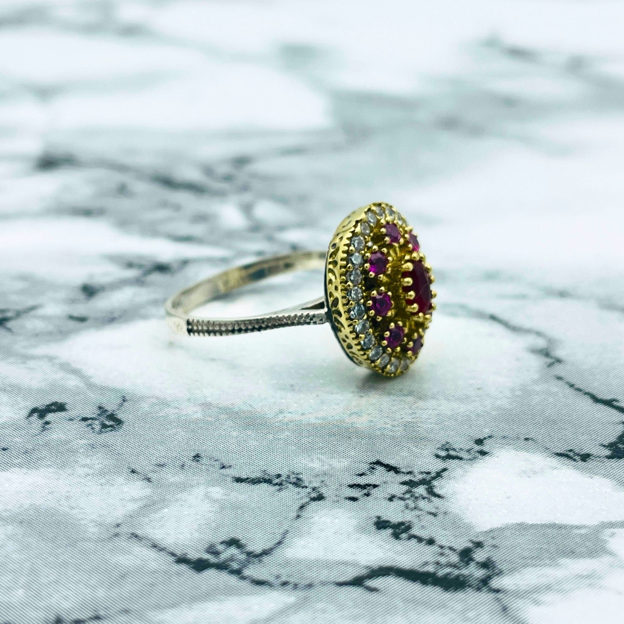 Authentic Turkish Handmade Ruby Silver Ring | Ottoman Style Women's Jewelry & Gifts