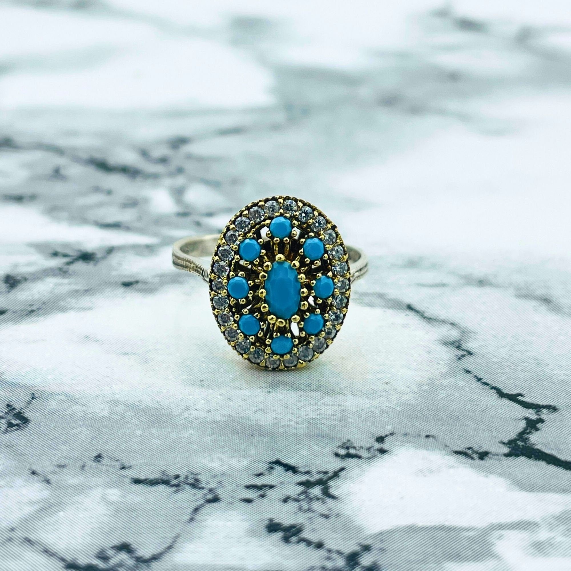 Handmade Turkish Sterling Silver Turquoise Ring - Exquisite Ottoman Style Women's Jewelry