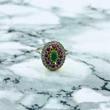 Exquisite Handmade Turkish Sterling Silver Emerald & Ruby Ottoman Style Women's Ring