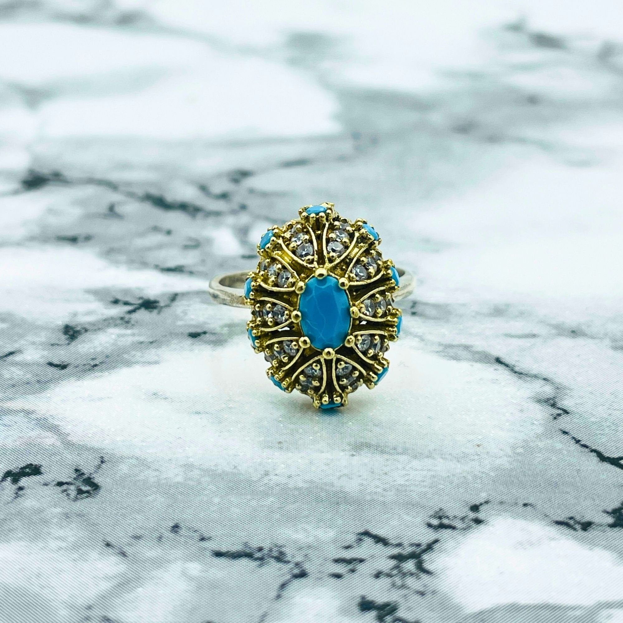 Authentic Turkish Handmade Sterling Silver Turquoise Ottoman Ring for Women