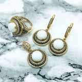 Handmade White Agate Ottoman Style 925 Sterling Silver Jewelry Set - Turkish Heirloom Necklace, Ring, Earrings & Bracelet