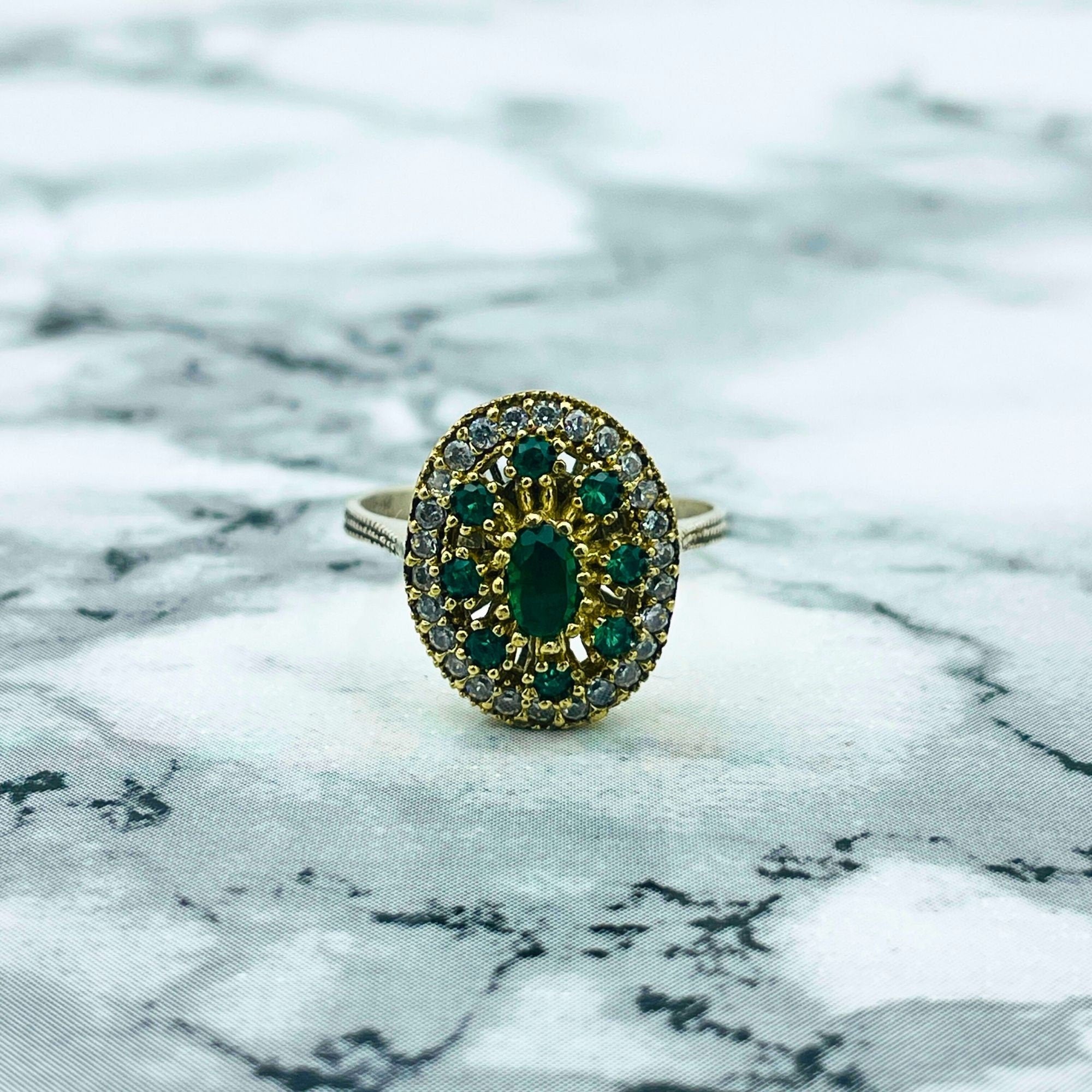 Handmade Ottoman Style Sterling Silver Ring with Emerald | Turkish Artisan Jewelry for Women