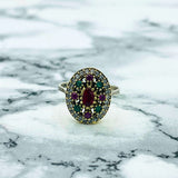 Turkish Handmade Sterling Silver Ruby & Emerald Ottoman Style Women's Ring
