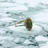 Exquisite Handmade Turkish Sterling Silver Emerald & Ruby Ottoman Style Women's Ring
