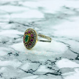 Exquisite Handmade Turkish Sterling Silver Emerald & Ruby Ottoman Style Women's Ring