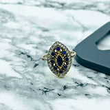 Turkish Handmade Marquise Sapphire Silver Ring - Ottoman Style Women's Jewelry