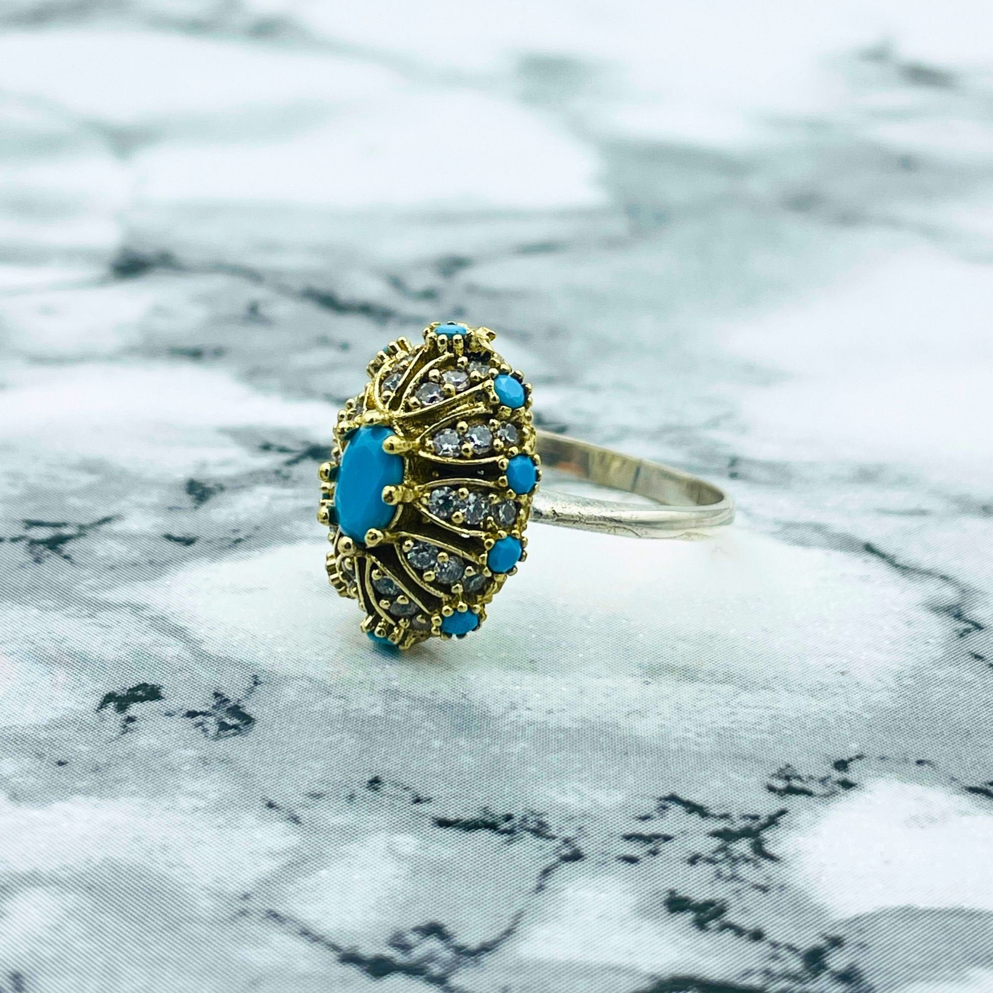 Authentic Turkish Handmade Sterling Silver Turquoise Ottoman Ring for Women