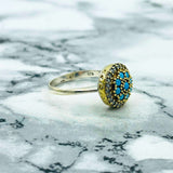 Authentic Ottoman Style Handmade Silver Ring with Genuine Turquoise Gemstone for Women