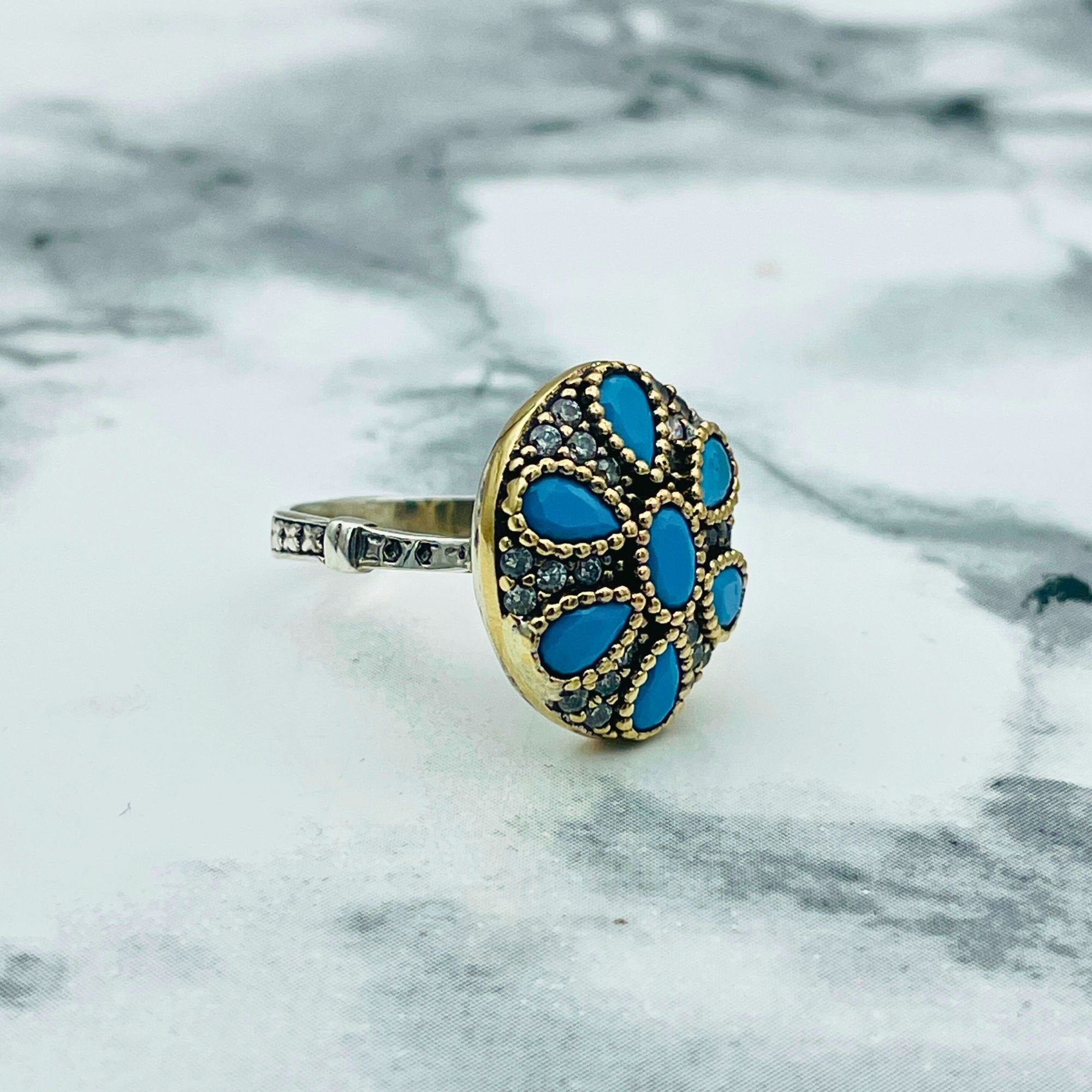 Authentic Turkish Sterling Silver Turquoise Ring | Ottoman Handmade Women's Statement Jewelry