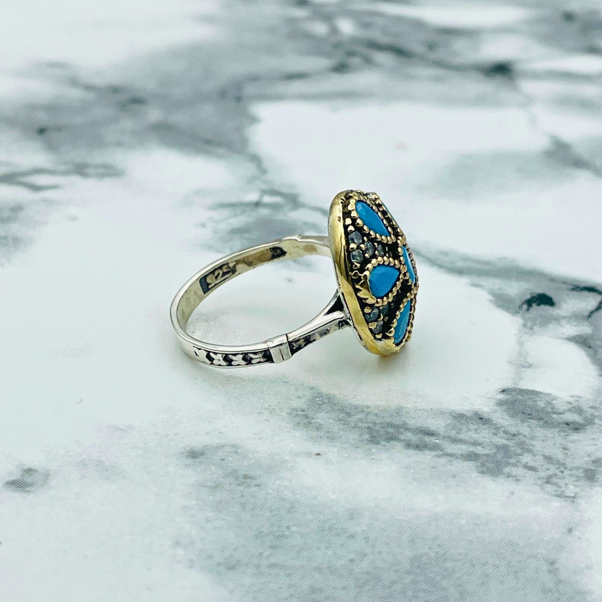 Authentic Turkish Sterling Silver Turquoise Ring | Ottoman Handmade Women's Statement Jewelry