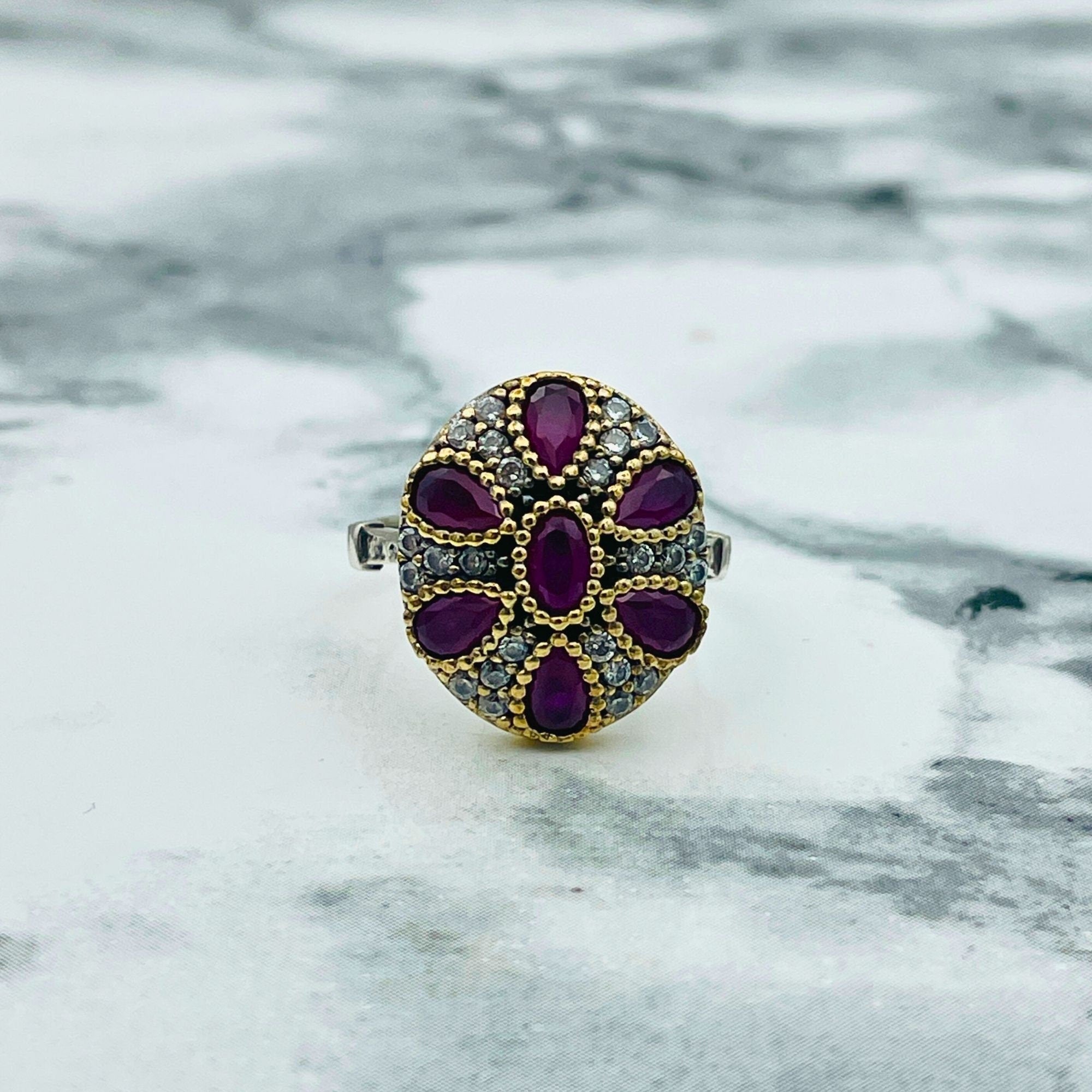Exquisite Turkish Ottoman Ruby Ring – Handmade Sterling Silver Statement Jewelry for Women