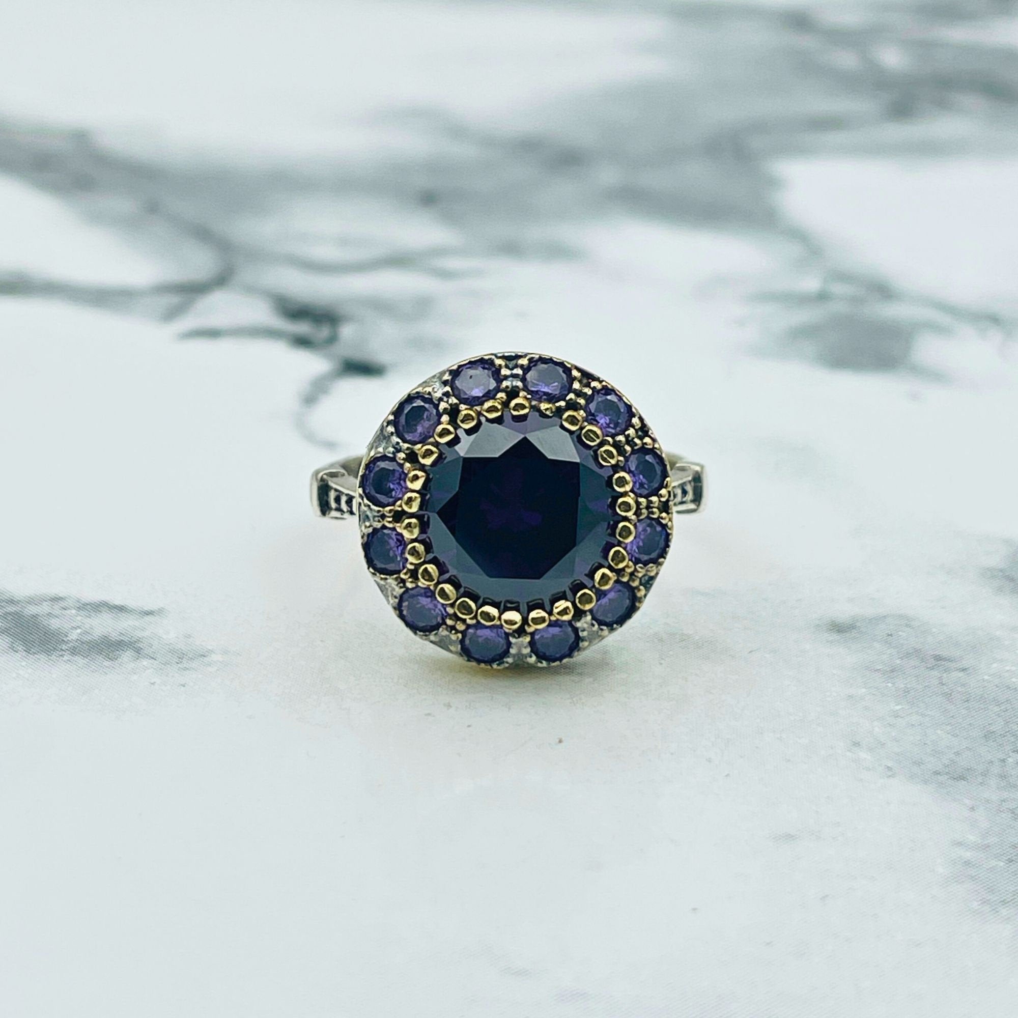 Handmade Turkish Amethyst 925 Sterling Silver Ring | Ottoman Floral Design