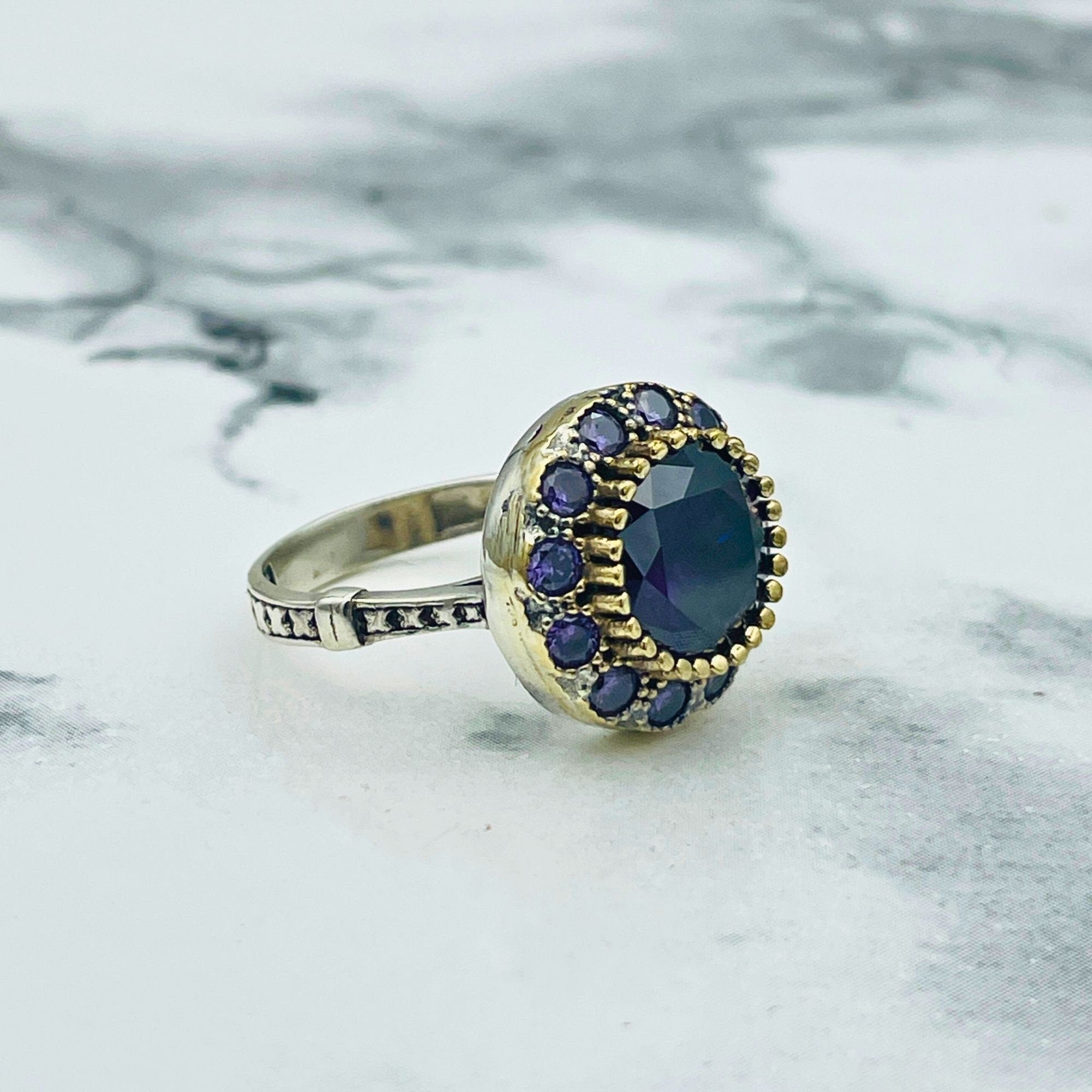 Handmade Turkish Amethyst 925 Sterling Silver Ring | Ottoman Floral Design