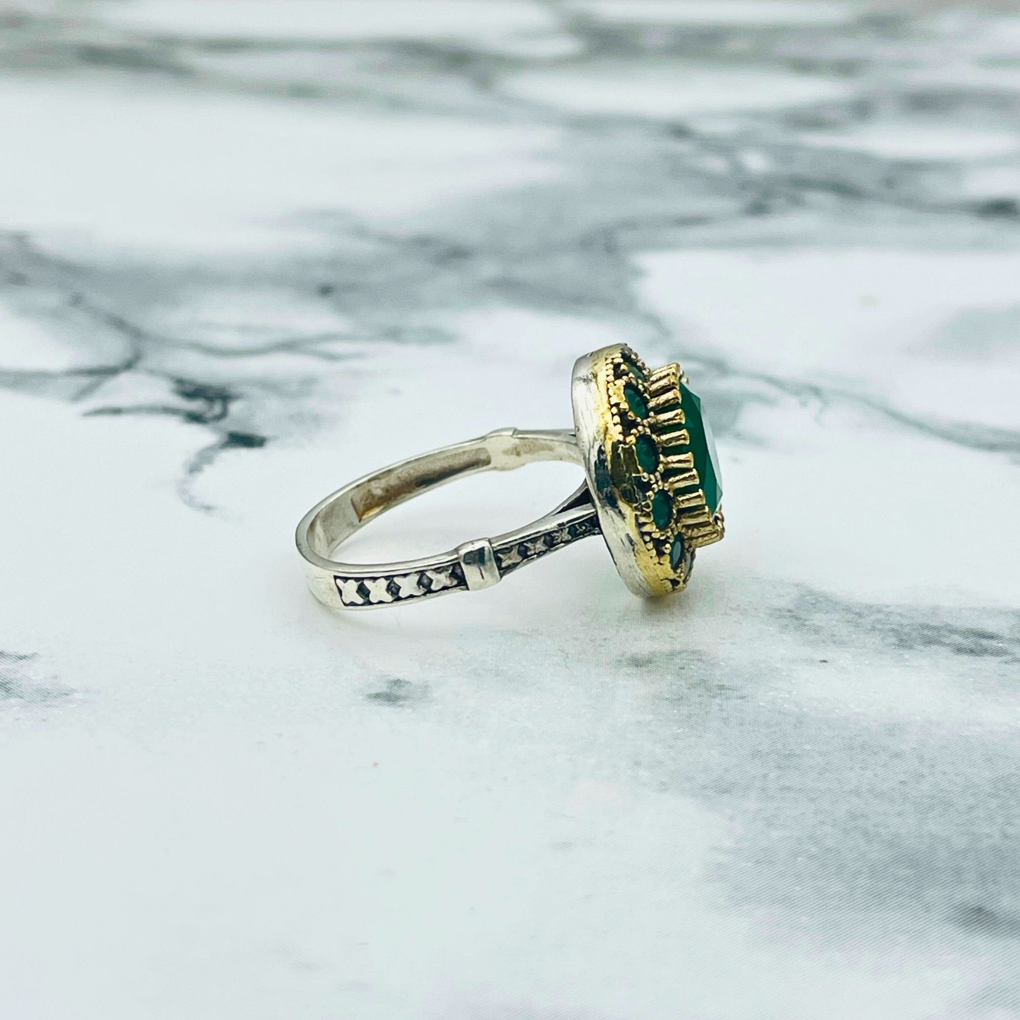 Exquisite Turkish Handmade Emerald Ring | 925 Sterling Silver Floral Design | Ottoman Inspired Women's Jewelry