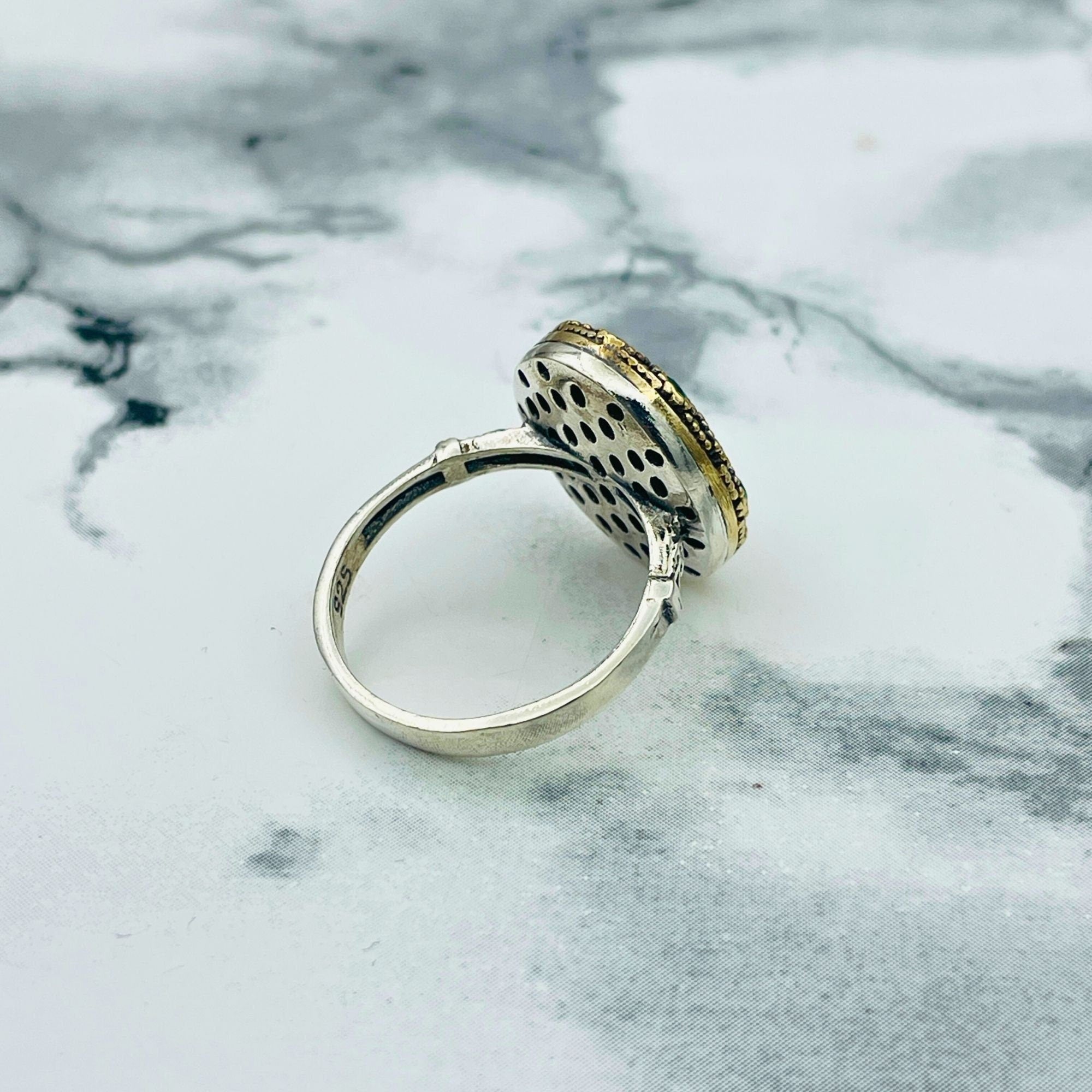 Exquisite Turkish Handmade Emerald Silver Ring | Ottoman Style Statement Jewelry for Women