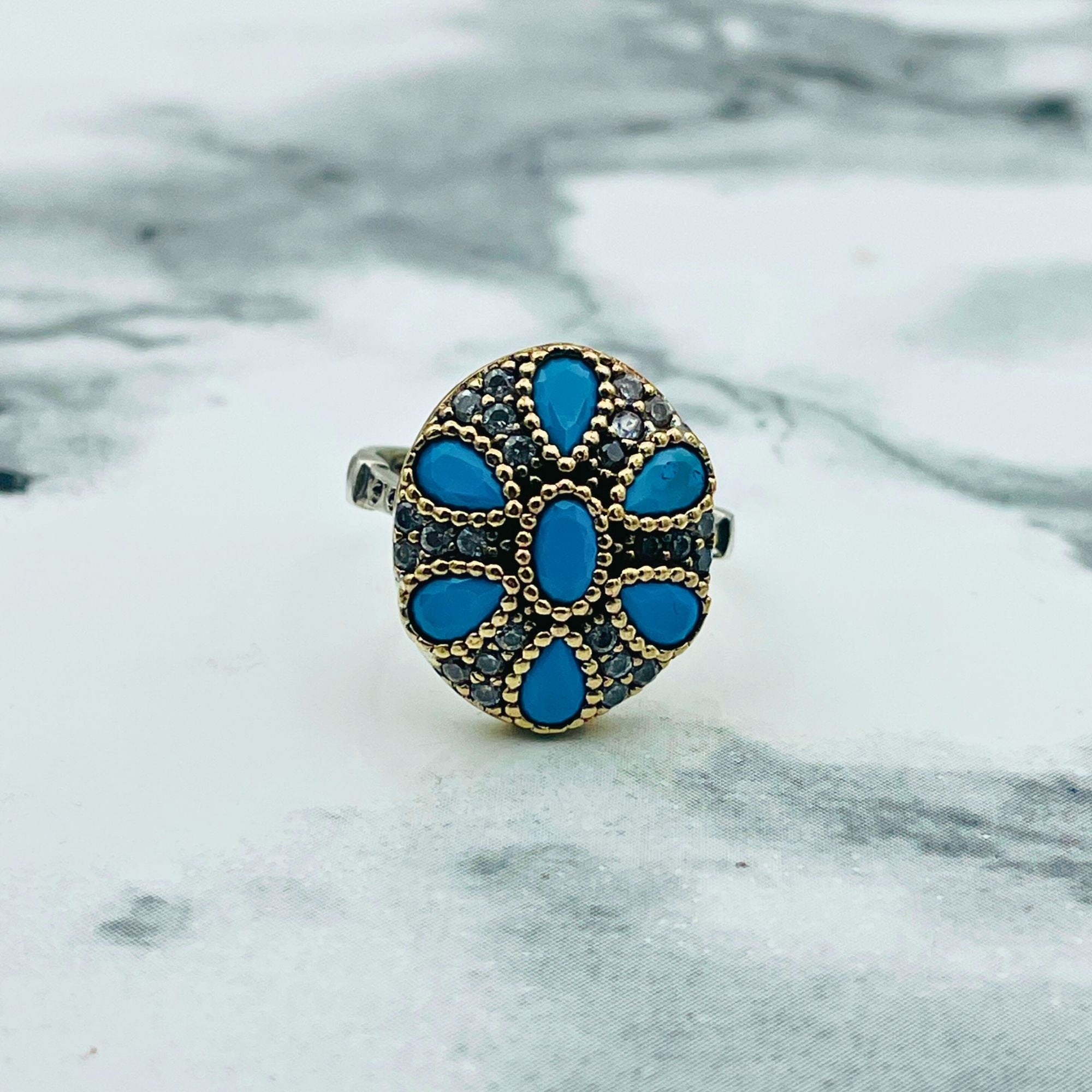 Authentic Turkish Sterling Silver Turquoise Ring | Ottoman Handmade Women's Statement Jewelry