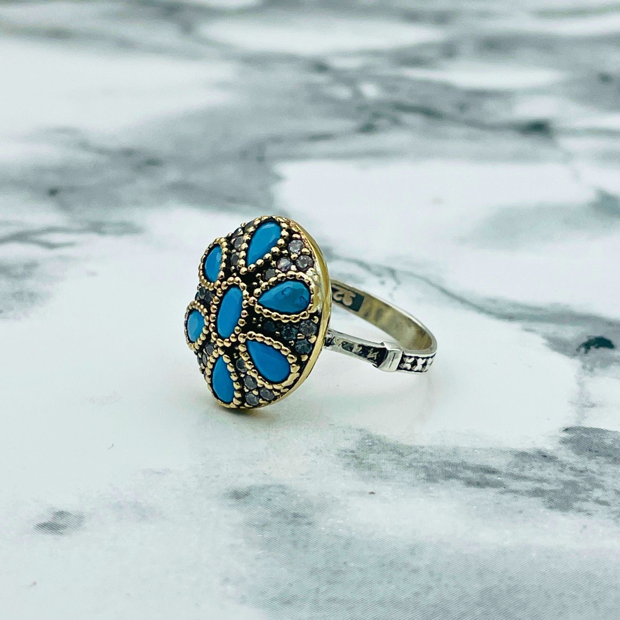 Authentic Turkish Sterling Silver Turquoise Ring | Ottoman Handmade Women's Statement Jewelry