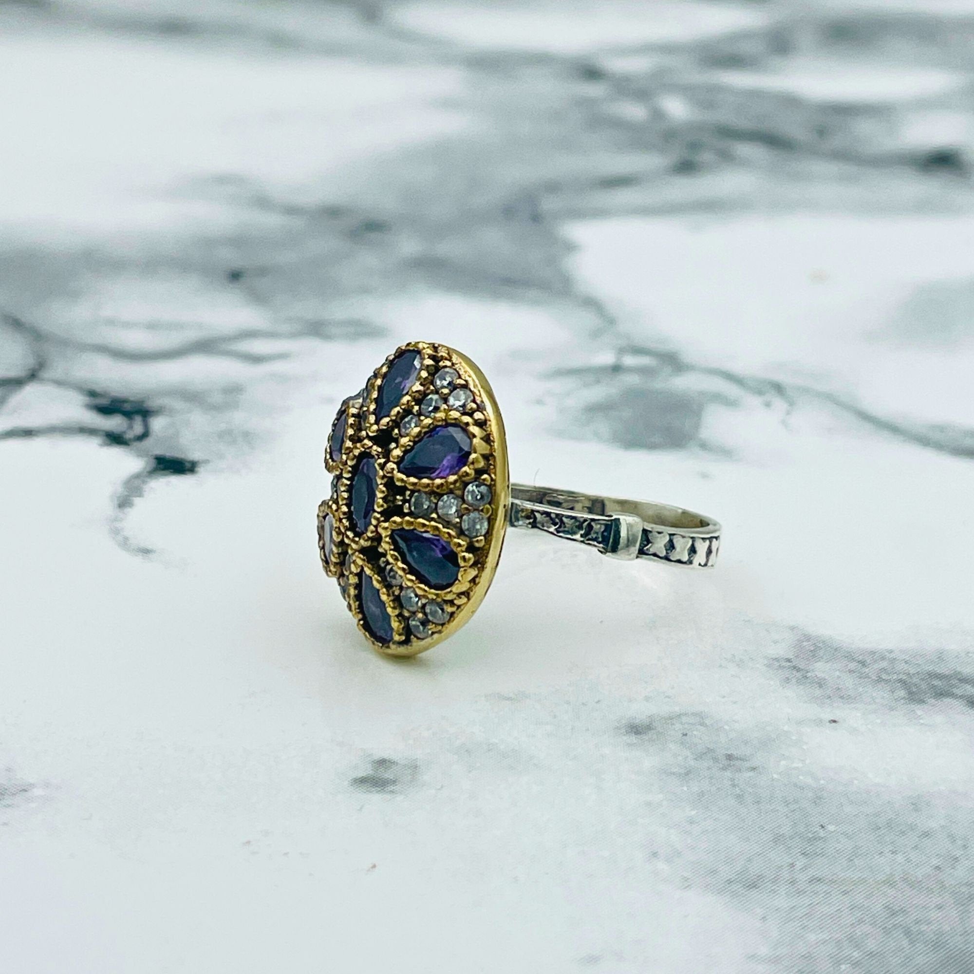 Turkish Handmade Amethyst Sterling Silver Ring for Women, Ottoman Design Jewelry Gift