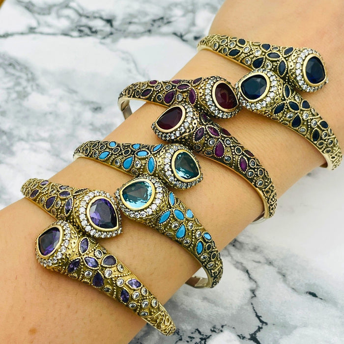 Istanbul Jewelry | Handmade Amethyst Drop Ottoman Silver Bracelet