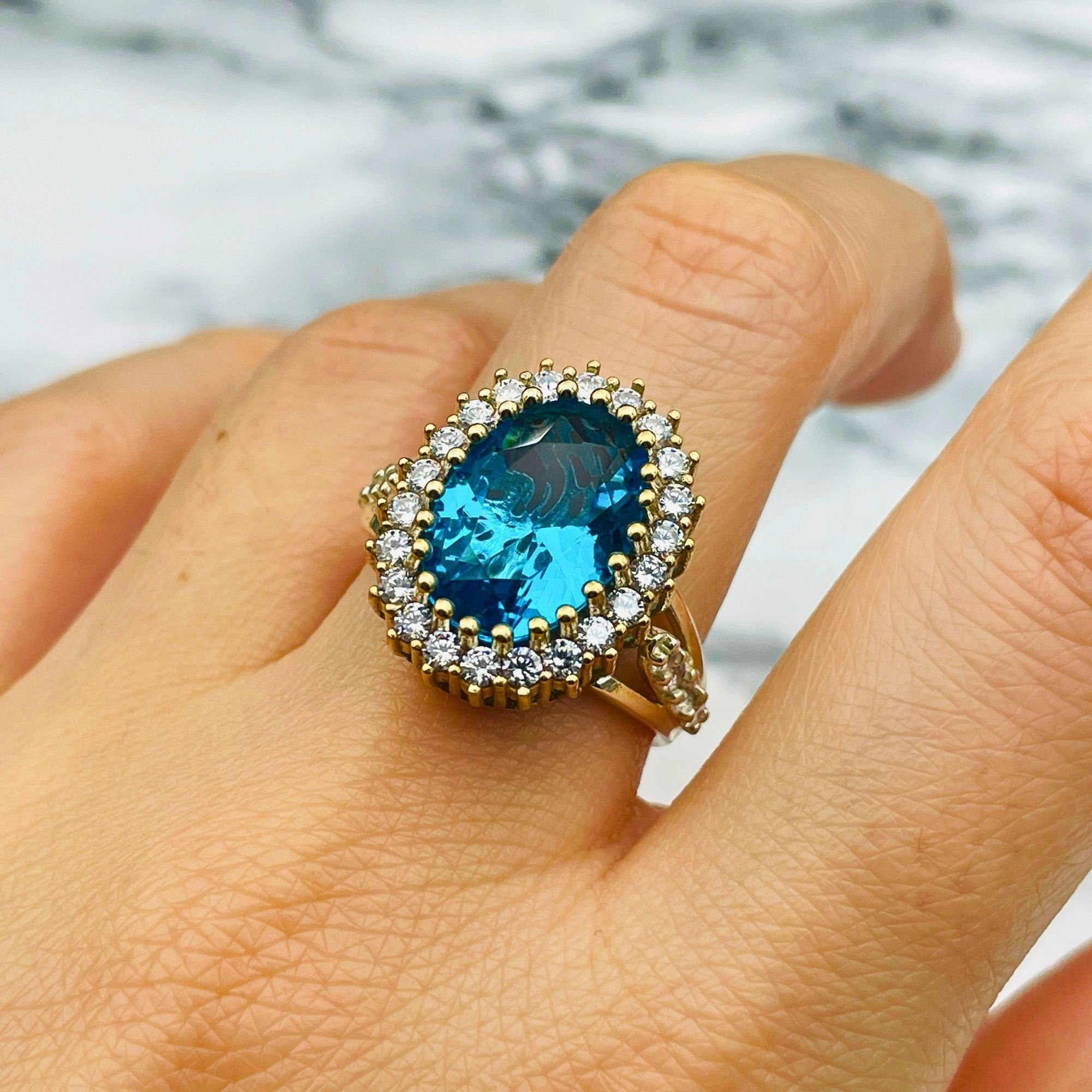 Handmade Turkish Vintage 925 Sterling Silver Aquamarine Ring for Women