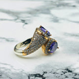 Exquisite Turkish Handmade 925K Sterling Silver Purple Amethyst Double Stone Ring