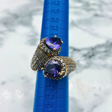 Exquisite Turkish Handmade 925K Sterling Silver Purple Amethyst Double Stone Ring