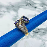 Exquisite Turkish Handmade 925K Sterling Silver Purple Amethyst Double Stone Ring