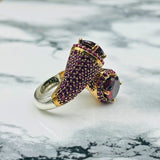 Turkish Handmade Red Ruby 925K Sterling Silver Ring | Unique Double-Headed Design for Women | Artisan Statement Jewelry