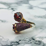 Turkish Handmade Red Ruby 925K Sterling Silver Ring | Unique Double-Headed Design for Women | Artisan Statement Jewelry