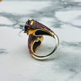 Turkish Handmade Red Ruby 925K Sterling Silver Ring | Unique Double-Headed Design for Women | Artisan Statement Jewelry