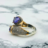 Exquisite Turkish Handmade 925K Sterling Silver Purple Amethyst Double Stone Ring